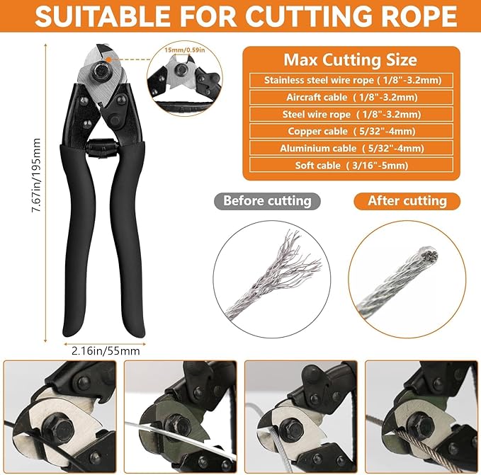 TooTaci Wire Rope Crimping Tool Kit, Include 14 inch Swaging Tool and Wire Rope Cutter, Cable Crimper for 1/16" to 1/8" Crimping Loop Sleeves