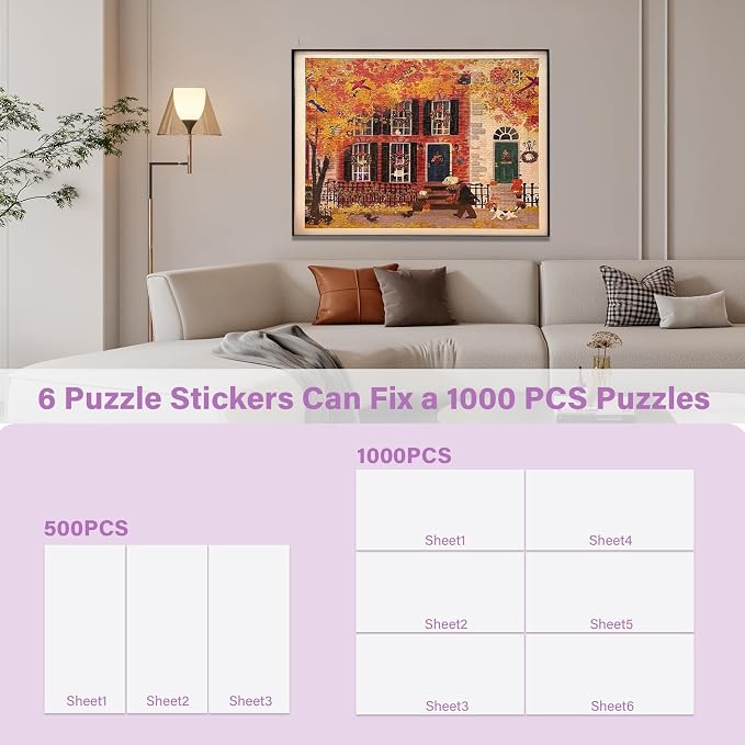 Puzzle Glue Sheets for 1000-Pieces, 96 PCS Puzzles Saver Sheets, Easy Peel and Stick Jigsaw Sticker Sheets, No-Clean Puzzle Glue Stickers, Gifts for Puzzles Lovers (96 PCS)