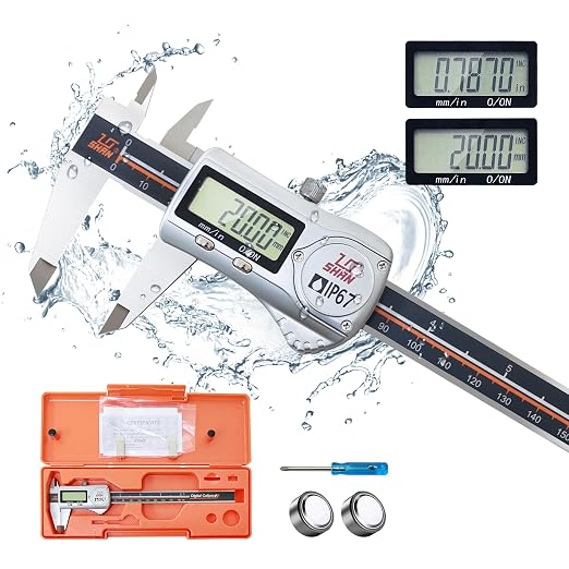 Digital Caliper, IP67 Caliper Coolant/Water/Dust Proof 0-6"/0.0005" Stainless Steel Micrometer, Precise ±0.001mm, Large LCD Display, Inch/MM Conversion, Digital Caliper Storage Case Included