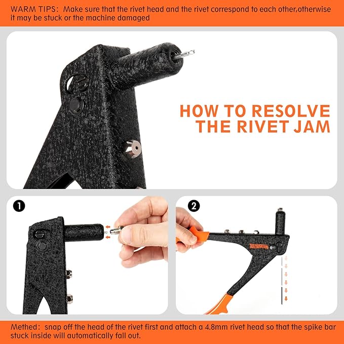 Rivet Gun,Professional Pop Rivet Gun Kit with 200Pcs Rivets, 3/32"-1/8"-5/32"-3/16", Heavy Hand Riveter kit Suitable for Metal Work, Gutter, Automotive and Other Common DIY Projects