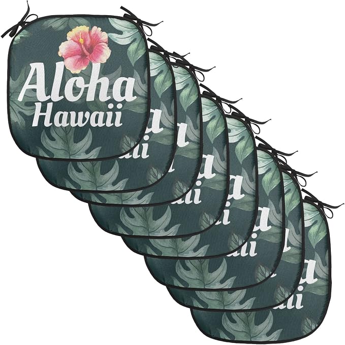 Lunarable Hawaiian Chair Cushion Pads Set of 8, Monstera Leaf Exotic Flourish Greenery Watercolor Effect, Anti-Slip Seat Padding for Kitchen & Patio, 16"x16", Hunter Green Pale Yellow
