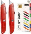 DIYSELF 2Pack Utility Knife Box Cutter Retractable Razor Blade Heavy Duty Box Cutters Knife PVC Pipe Cutter (Red)