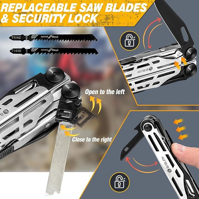 BIBURY 31-in-1 Multitool Pliers Pro BI2045,EDC Pocket Knife & Scissors