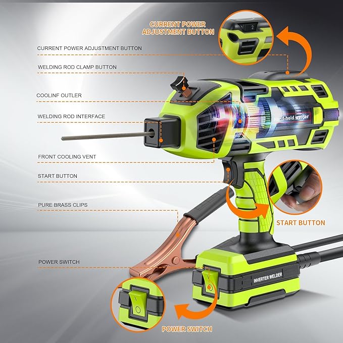 Portable Welding Machine 110V Handheld Electric ARC Welder Gun Stick Welder Machine with IGBT Inverter 5 Variable Current Adjustment for 1/16''-1/8'' Welding Rods