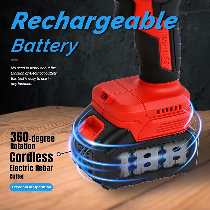 LOSCHEN 360-degree Rotation Cordless Rebar Cutter,Portable Handheld Rebar Cutting Saw,Electric Hydraulic Rebar Cutter,Cutting up from 3/20" (4mm) #3 to 7/8" (22mm) #7 Rebar (Li-ion Battery Version)