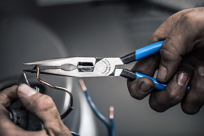 Channellock Needle-Nose Pliers E318 - Long Nose, High Carbon Steel, Blue Handle - 8-Inch Combination
