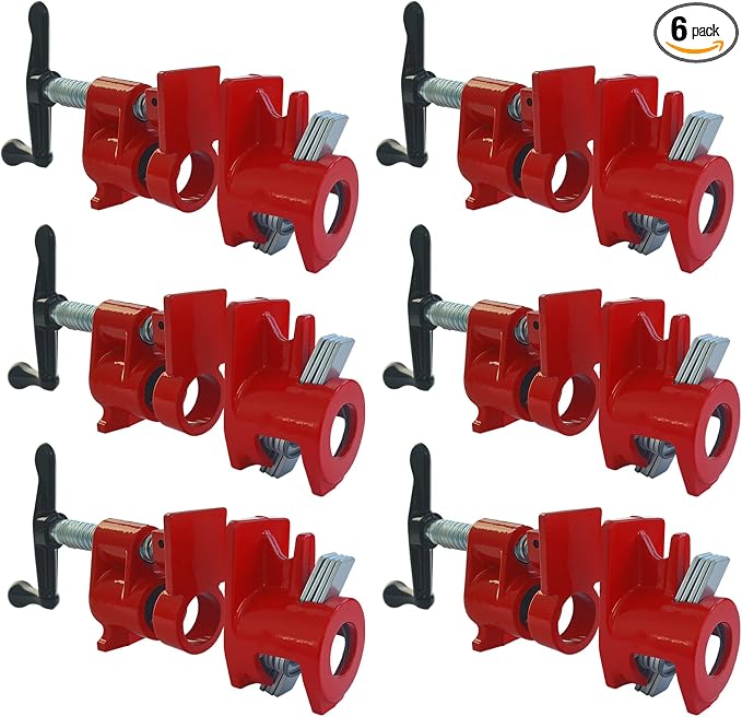 ATPEAM 3/4'' Wood Gluing Pipe Clamp Set | 6 Pack Heavy Duty Cast Iron Quick Release Pipe Clamps for Woodworking (6, 3/4")