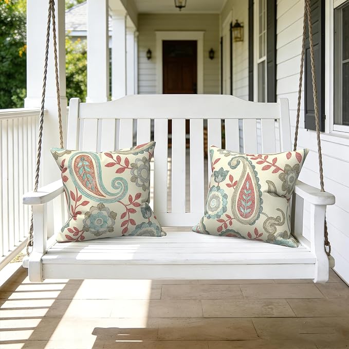 LVTXIII Outdoor Throw Pillows 16x16 Inch, Set of 2 Square Decorative Pillows with Inserts for Patio Furniture, Porch Chair, Garden Sofa, Paisley Vintage