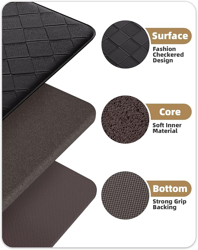Color&Geometry Anti Fatigue Cushioned Kitchen Floor Mats,24"X87",Long Runner Rug Non Slip Waterproof,Memory Foam Padded Standing Mat for Front Sink,Black