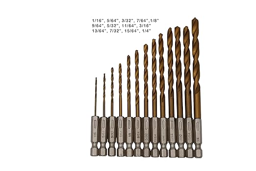 VCT 13pc Hex Shank Titanium Drill Bit Set (1/4" Hex Quick Change Shanks)