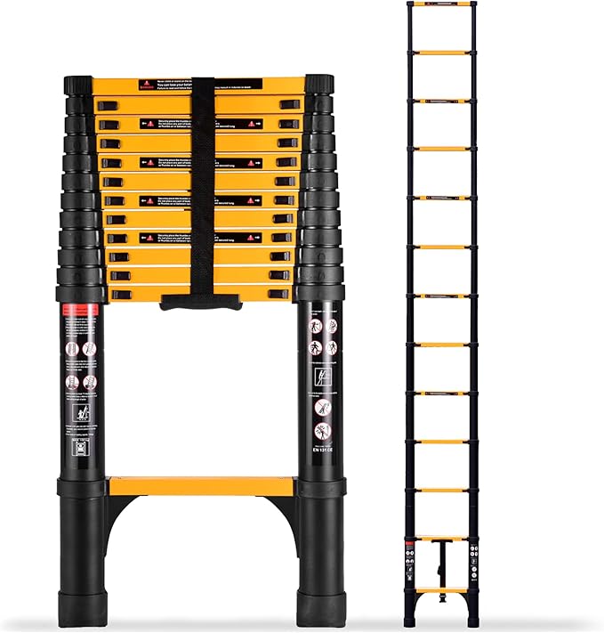 SINMEIRUN Telescoping Ladder, 16.5 FT, Aluminum Extension Ladder, 330 lbs Capacity, Collapsible Multi-Purpose Ladder for Home, Roof and RV; Yellow