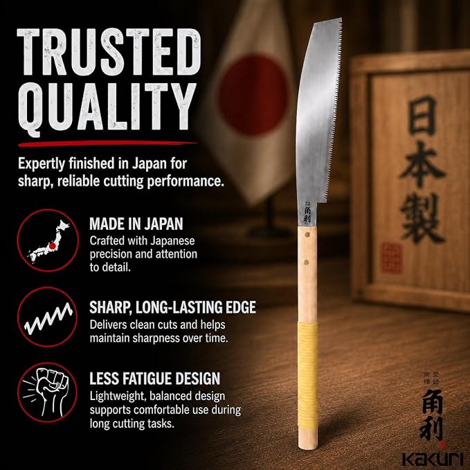 KAKURI Timber Framing Saw 14" - Japanese Anahiki Saw Large Handsaw for Rough Woodworking, Large Wood, Timbers, Beams, Trees, Logs, Thick Branches, and Limbs - Made in Japan