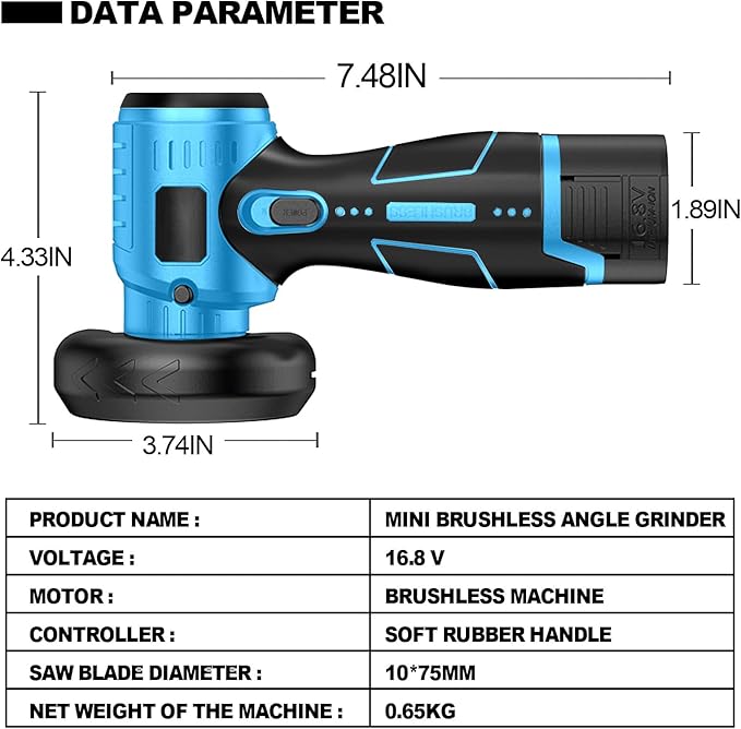 ZFULVO Brushless Cordless Angle Grinder Kit, 19500rpm Mini Electric Angle Grinding Tool with 2x16.8V 2000mAh Battery and 6-Cutting Discs, Grinder Handheld Cutter for Metal Wood