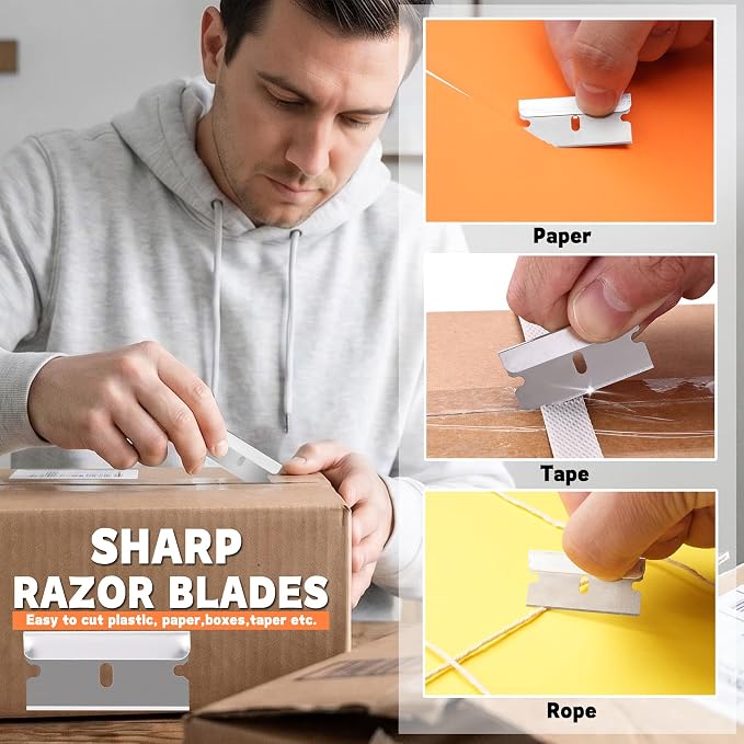 REXBETI 800PCS Single Edge Razor Blades, Industrial Scraper Razor Blades, Replacement Box Cutter Blades, Suitable for Removing Labels, Decals, Stickers