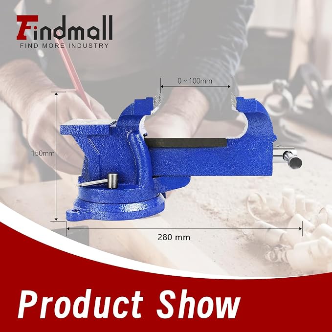 findmall 5" Bench Vise with Anvil 360° Swivel Locking Base Table Top Clamp Heavy Duty Vice Swivel Base Bench