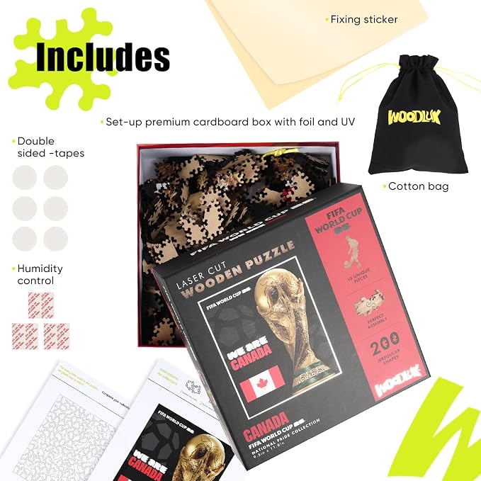 FIFA Canada Poster-2 Wooden Puzzle for Adult, 200 Pieces Irregular Shape Puzzle, 5MM Thick, Creative Collectible Gift for Fans, Officially Licensed Product, 9.3 x 12