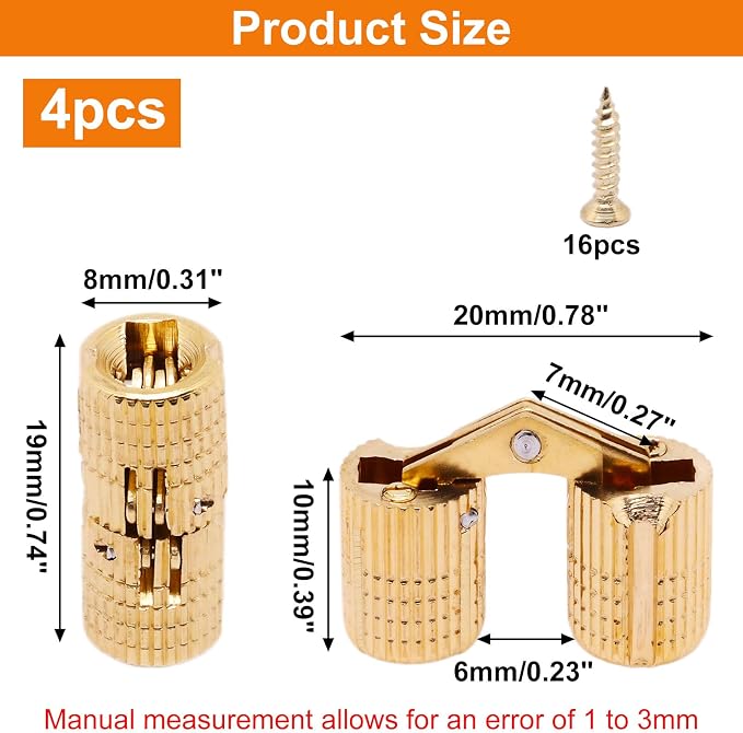 8mm Invisible Brass Barrel Hinges Hidden 180 Degree Opening Angle for DIY Jewelry Box Hand 4 pcs