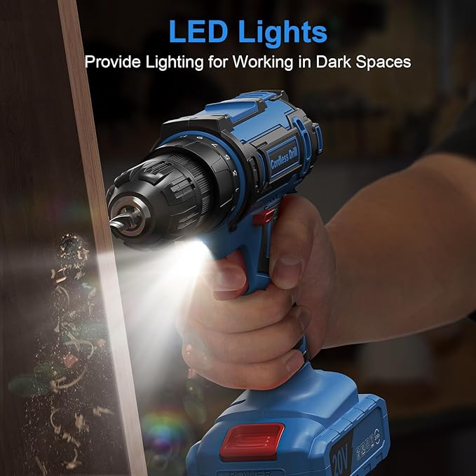 Cordless Drill Set, VIWKO 20V Power Drill with Power Pack 2.0Ah and Charger, 3/8-Inch Keyless Chuck Electricdrill, 25+1 Torque, 42pcs Drilldriver Bits/Screws for DIY Projects (Blue)