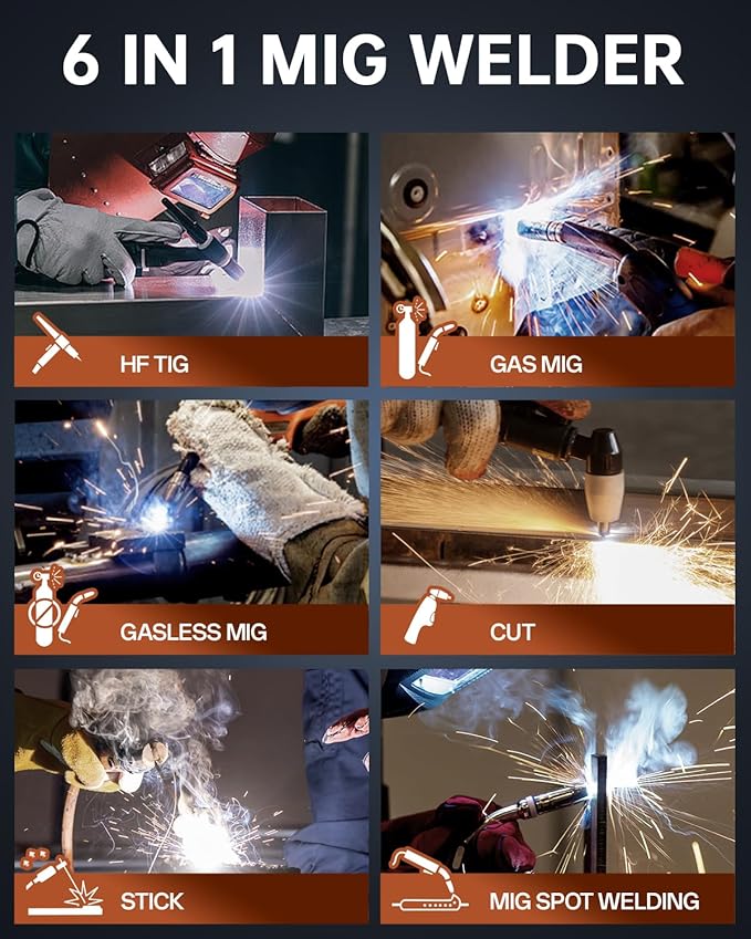 HITBOX Multifunctional Welder Plasma Cutter Combo, 200A 220V Aluminum Pulse MIG/Gas/Flux Core MIG/HF TIG/ 40A Plasma Cutter/Stick/Spot with 2T/4T, Synergy, Large Digital Display