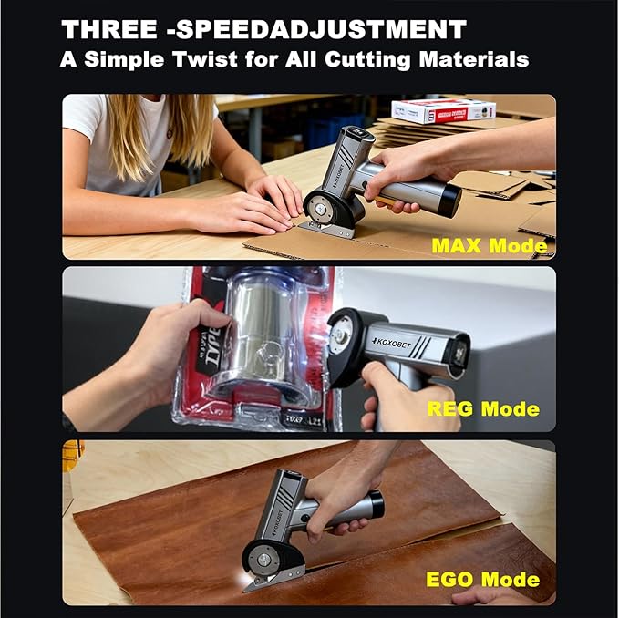 2026 Upgrade 4.2V Cordless Cutting Tool, Cardboard Cutter with LED Display, Brushless Motor, Tungsten Steel 3 Blades, Electric Chop Saw for Fabric, Cardboard, Leather, Carpet-Orange