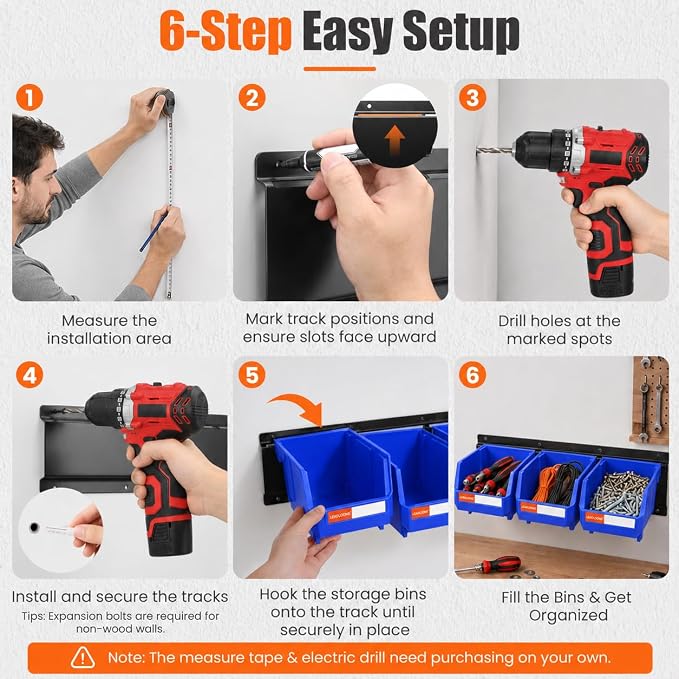 14pc Wall-Mounted Storage Organizer Mixed V1 V2 Combo Blue | Heavy duty metal rails multi-size bins combo pack for garage tools, screws, hardware & batteries.