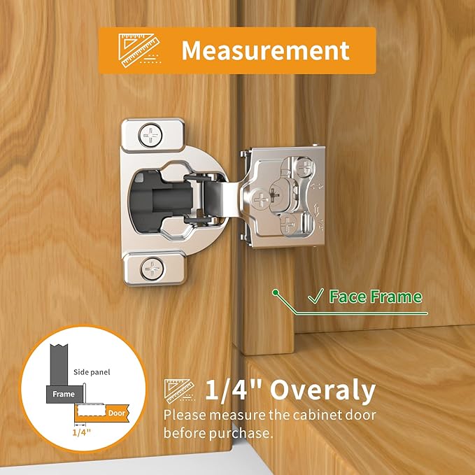 Chibery 20 Pack 1/4" Small Overlay 4D Concealed Hinges for Face Frame Door, Soft Close On/Off Switch, Self Closing, 105° Open Angle Concealed Stainless Steel Hinges for Framed Cabinet, Satin Nickel
