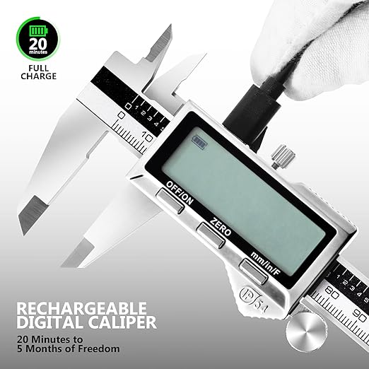 Rechargeable Caliper 12 inch, Stainless Steel Vernier Micrometer Measuring Tool with Large LCD Display