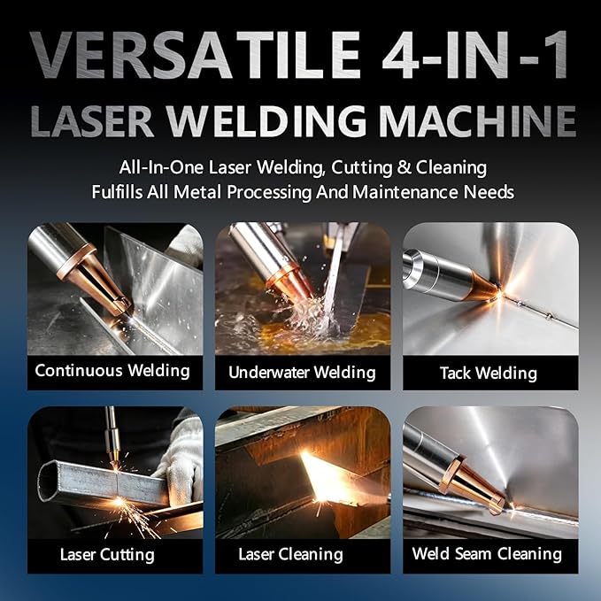 4-in-1 Laser Welding Machine Built-in Wire Feeder 1200W Portable Air-Cooled Fiber Laser Welder/Cleaner/Cutter/Tack Welding/Weld Seam Cleaning Industrial Welder | Home DIY for Metal 220V