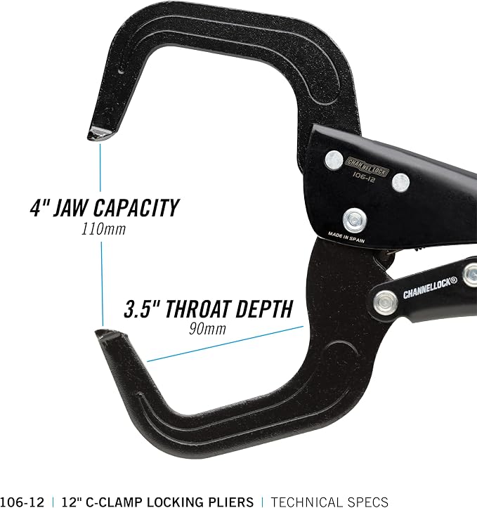 Channellock Locking Pliers 106-12 - C-Clamp, Epoxy Resin Coating, Forged Steel - 12 In