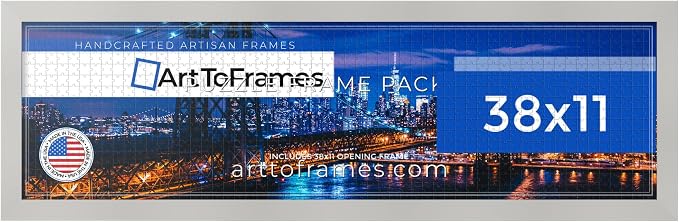 ArtToFrames Puzzle Frame for Buffalo Games 750 Piece Jigsaw Puzzles, 38x11 Inch (97x28 cm), Antique White Engineered Wood with Economy Acrylic, Ready to Hang Puzzle Display
