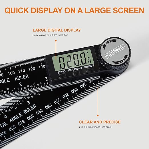 Digital Angle Finder Protractor, 7inch 200mm Angle Gauge Professional Measuring Tool, Third Generation Adjustable Angle Ruler, Quick Display for Carpentry Construction and Home Improvement
