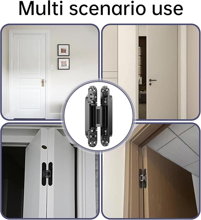 7" 2 pcs Hidden Hinges for Doors Invisible Hinges Concealed Zinc Alloy 180 Degree Swing 3 Way Adjustable Butt Silent Door Hinge 7 x 2.8 x 1 inch (Black