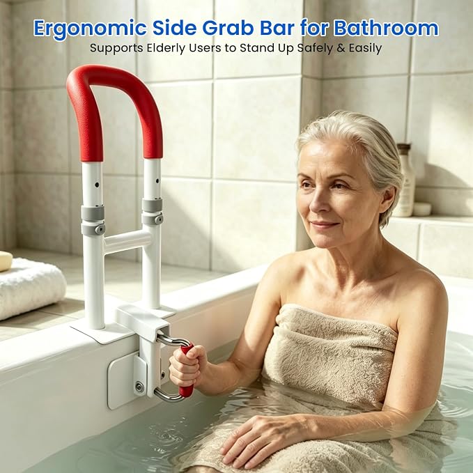 Bathtub Safety Rail with Double Bathtub Handles for Seniors, Adjustable