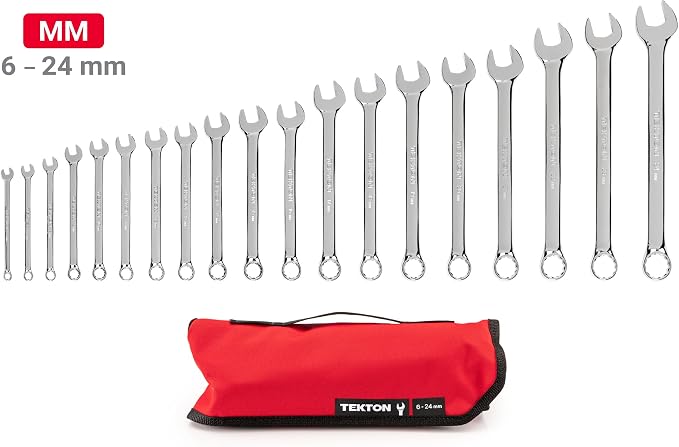 TEKTON Combination Wrench Set, 19-Piece | WCB94202 | 6 - 24 mm, Roll