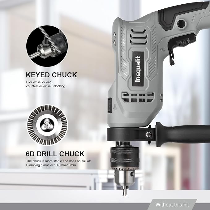 4.5Amp Corded Hammer Drill 3000RPM with 5pcs Bits, 1/2 Inch Keyed Metal Chuck Impact Drill, 360° Rotating Handle and 12 Variable Speed for 2 Functions in 1