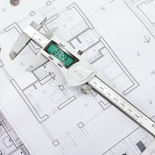 Digital Caliper Measuring Tool, IP54 Waterproof Electronic Micrometer Caliper, Stainlee Steel Vernier Caliper Measuring Tool with Large LCD Screen, Inch Metric Conversion, 6 Inch for Household/DIY