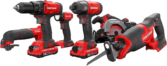 CRAFTSMAN V20 Cordless 6-Tool Combo Kit With Two 2.0 Ah Batteries and Charger (CMCK601D2)