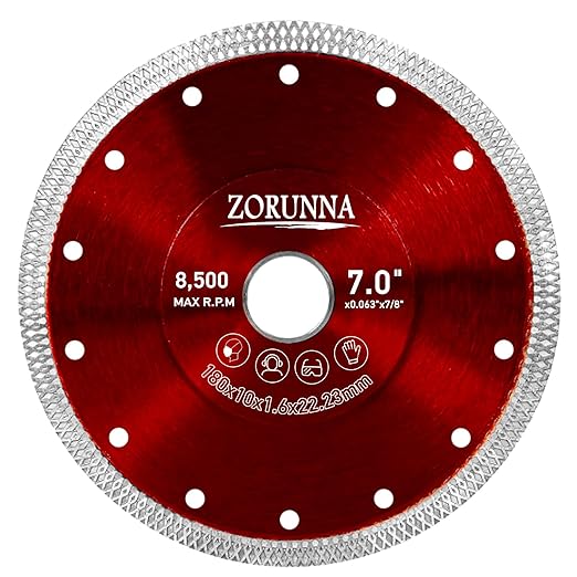 ZORUNNA 7 Inch Diamond Blade for Angle Grinder, Tile Grinder Saw Blade for Chip-Free Cuts on Porcelain, Ceramic, Granite, Marble.