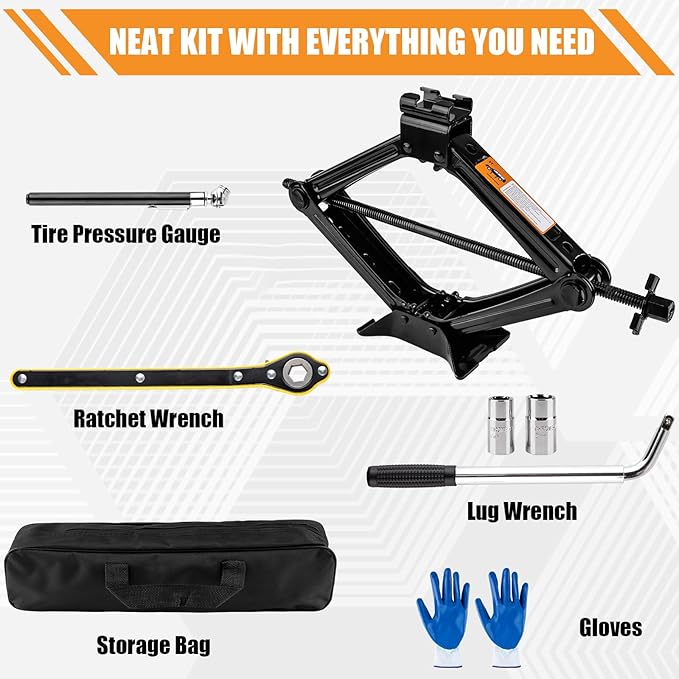Beaiguna Portable Car Jack Kit, 2 Ton (4409 lbs) Scissor Jack for Car, Upgrade Emergency Spare Tire Changing Repair Kit, Scissor Jack Kit with Lug Wrench, Universal Vehicle Scissor Lift Jacks for SUV