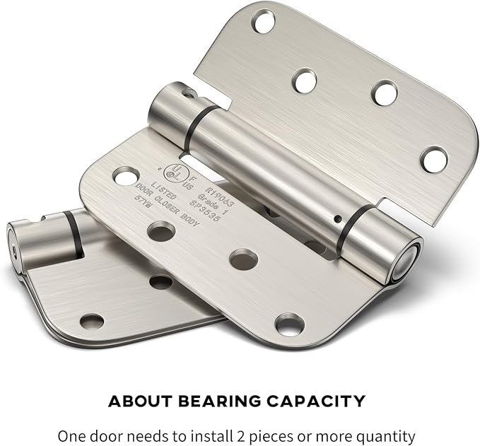 goldenwarm Pack of 2 4 inch Door Hinges Satin Nickel Self-Closing Spring Door Hinges - Heavy-Duty Spring Hinges for Interior and Exterior Doors, 5/8" Radius Corners