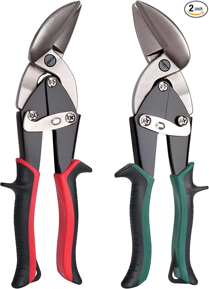 Aviation Tin Snips Set, Straight Heavy Duty Left and Right Tin Cutting Shears, 2-Piece Metal Cutters With Comfort Grips and Safety Latch