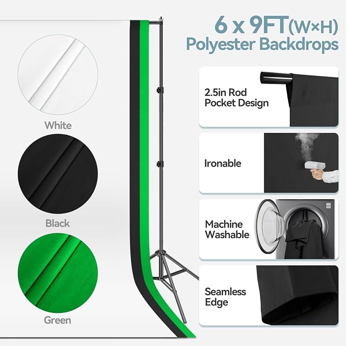 7x10 FT Backdrop Stand Kit with Black, White, Green Background