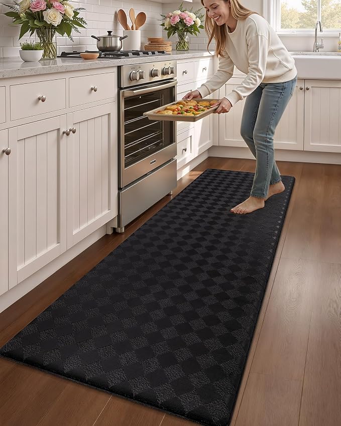 Color&Geometry Anti Fatigue Cushioned Kitchen Floor Mats,24"X71",Long Runner Rug Non Slip Waterproof,Memory Foam Padded Standing Mat for Front Sink,Black