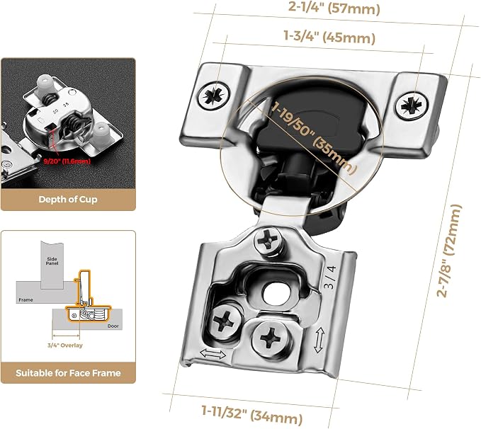 Ravinte 6 Pack 3 Pairs 3/4 inch Overlay Soft Close Hinges for Kitchen Cabinet Satin Nickel Hidden Stainless Steel Concealed Hinges self Closing