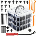 620PCS Auto Retainer Clips Kit with Trim Removal Tools and 3-Layer Organizer Box, 16 Sizes Black Push Type Rivets Fasteners for Car Bumper, Fender, Door Panel and Interior Repair