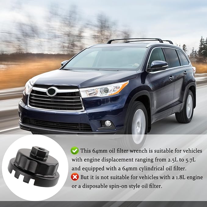 Salior 64mm Oil Filter Wrench,Aluminum Alloy Quickly Oil Filter Removal Tool Compatible with Lexus Toyota Tundra RAV4 Sienna 2.5L to 5.7L Engines Oil Filter Socket (Black)
