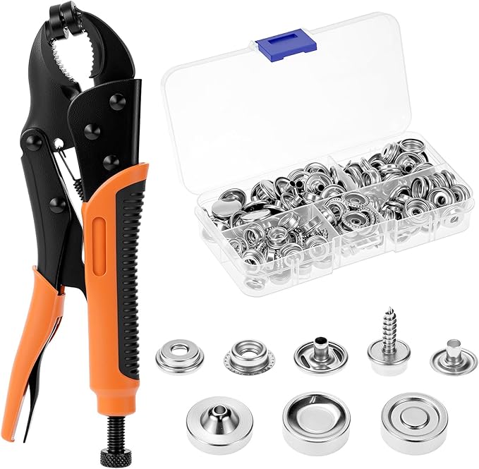QWORK Heavy Duty Snap Fastener Tool kit, Snap Button Tool with 3 Dies and 40 Sets 15mm Buttons, Boat Cover Snaps, for DIY Cover Leather Buckle Repair