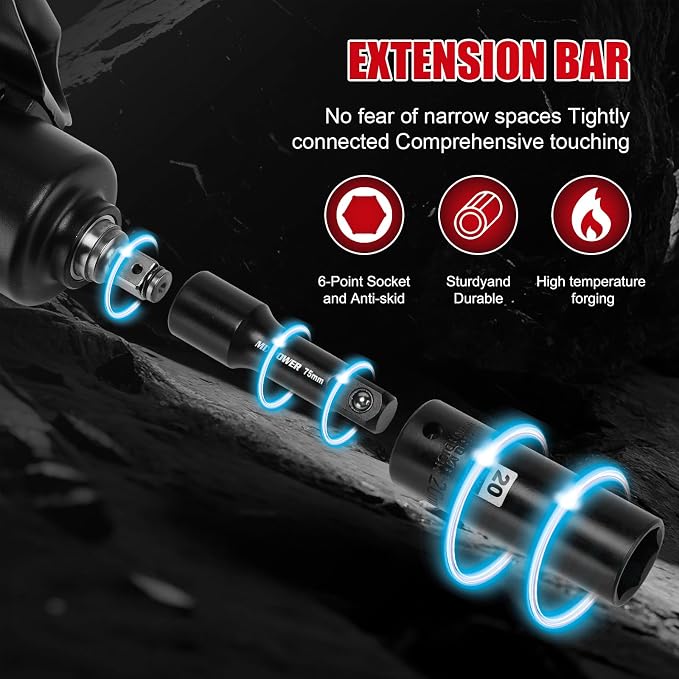 MIXPOWER 33 PCS 1/2” Drive Impact Socket Set, 10 to 36mm Deep Socket, 6-Point Hex Socket with Portable Case,Metric,CR-V&CR-MO Steel