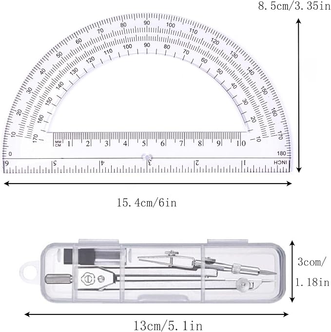 Protractor and Compass Set, Compass Protractor Set, Protractor, Compass for Geometry, Math Compass, Compass School, Math Compass and Protractor, Geometry Tools Set, Geometry Set (Silver)