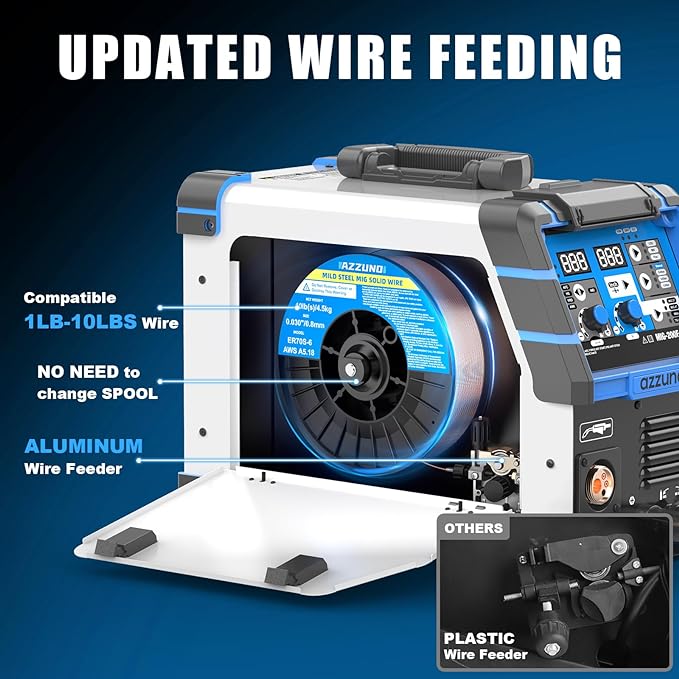 AZZUNO 200A MIG Welder,110V/220V Dual Voltage multiprocess welder,Gas Gasless MIG Welding Machine,4 in 1 Flux MIG/Solid Wire/Lift TIG/Stick ARC Welder (Grey)